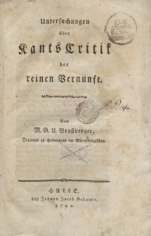 Untersuchungen über Kants Critic der reinen Vernunft
