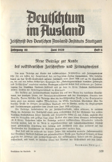 Deutschtum im Ausland, 22. Jahrgang, 1939, H. 6