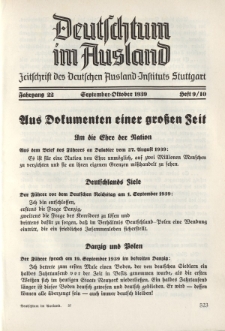 Deutschtum im Ausland, 22. Jahrgang, 1939, H. 9/10