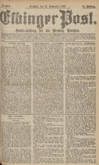 Elbinger Post, Nr.213 Dienstag 12 September 1876, 3 Jh
