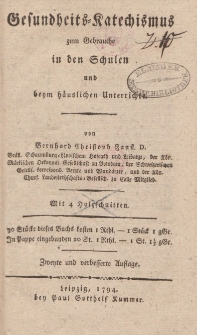 Gesundheits-Katechismus zum Gebrauche in den Schulen und beym häuslichen Unterrichte von Bernhard Christoph Faust [...]