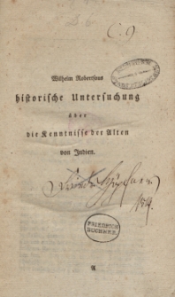 Wilhelm Robertsous historische Untersuchung über die Kenntnisse der Alten von Indien