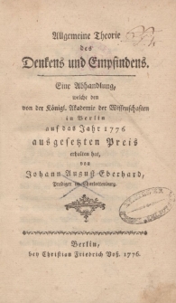 Allgemeien Theorie des Denkens und Empfindens [ … ]