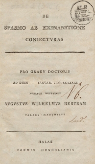 De spasmo ab exinanitione coniecturas