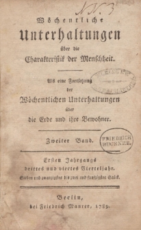 Wöchentliche Unterhaltungen über die - Charakteristik der Menschheit [ … ] Zweiter Band