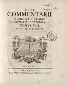 Novi commentarii Societatis Regiae Scientarum Gottingensis t. 8