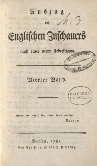 Auszug des englischen Zuschauers nach einer neuen Übersetzung [ … ] 4 Band