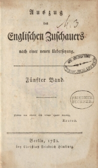 Auszug des englischen Zuschauers nach einer neuen Übersetzung [ … ] 5 Band