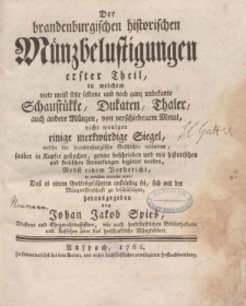 Der brandenburgischen historischen Münzbelustigungen [ … ] erster Theil