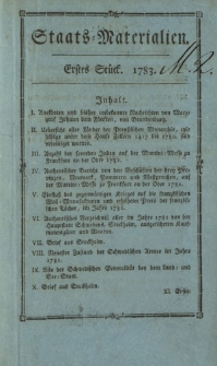 Staats-Materialien und historisch-politische Aufklärungen für das Publikum: vorzüglich zur Kenntniß des deutschen Vaterlandes in ältern und gegenwärtigen Zeiten. Erstes Stück