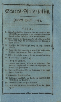 Staats-Materialien und historisch-politische Aufklärungen für das Publikum: vorzüglich zur Kenntniß des deutschen Vaterlandes in ältern und gegenwärtigen Zeiten. Zweytes Stück