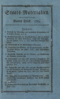 Staats-Materialien und historisch-politische Aufklärungen für das Publikum: vorzüglich zur Kenntniß des deutschen Vaterlandes in ältern und gegenwärtigen Zeiten. Viertes Stück