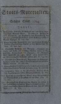Staats-Materialien und historisch-politische Aufklärungen für das Publikum: vorzüglich zur Kenntniß des deutschen Vaterlandes in ältern und gegenwärtigen Zeiten. Sechstes Stück