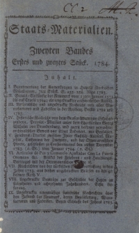 Staats-Materialien und historisch-politische Aufklärungen für das Publikum: vorzüglich zur Kenntniß des deutschen Vaterlandes in ältern und gegenwärtigen Zeiten. Zweyten Bandes. Erstes und zweytes Stück