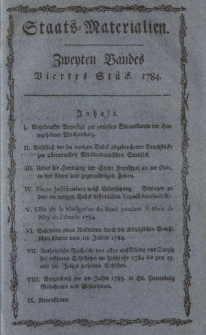 Staats-Materialien und historisch-politische Aufklärungen für das Publikum: vorzüglich zur Kenntniß des deutschen Vaterlandes in ältern und gegenwärtigen Zeiten. Zweyten Bandes. Viertes Stück
