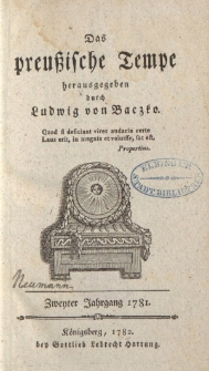 Das preußische Tempe. Erstes und Zweytes Quartal 1781