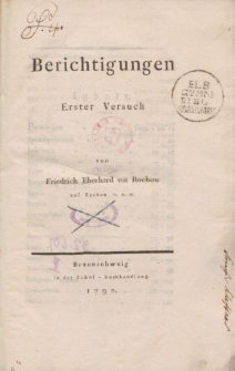 Berichtigungen Erster Versuch von Friedrich Eberhard von Rochow