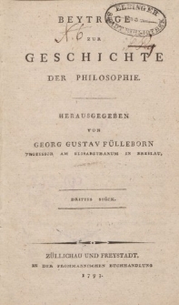 Beyträge zur Geschichte der Philosophie […] Drittes Stück
