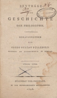 Beyträge zur Geschichte der Philosophie […] Fünftes Stück
