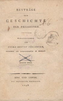 Beyträge zur Geschichte der Philosophie […] Neuntes Stück