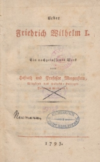 Ueber Friedrich Wilhelm I […]
