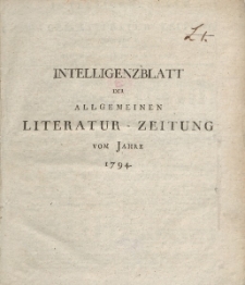 Intelligenzblatt der Allgemeinen Literatur-Zeitung vom Jahre 1794. Numero 1-148.
