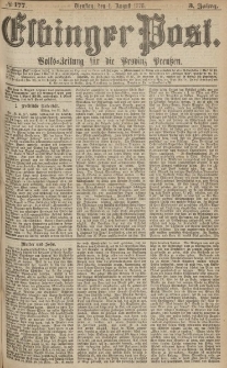 Elbinger Post, Nr.177 Dienstag 1 August 1876, 3 Jh