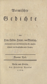 Vermischte Gedichte von Hrn. Ludw. Heinr. Nicolai […] Neunter Theil