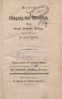 Ueber den Umgang mit Menschen […] In drey Theilen [...]