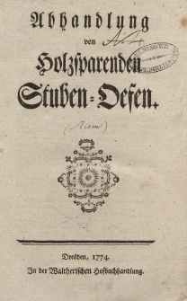 Abhandlung von Holzsparenden Stuben-Oefen