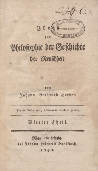 Ideen zur Philosophie der Geschichte der Menschheit […] Vierter Theil