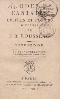 Odes, cantates, épitres et poésies diverses de J. B. Rousseau. Tome second