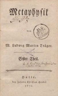Metaphysik […] Erster Theil