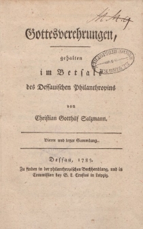 Gottesverehrungen, gehalten im Betsale des Dessauischen Philanthropins von Christian Gotthilf Salzmann […]