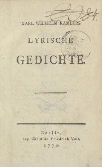 Karl Wilhelm Ramlers Lyrische Gedichte