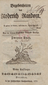 Begebenheiten des Roderich Random [&hellip;] Zweyter Theil