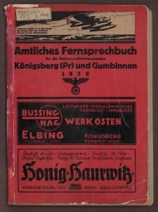 Amtliches Fernsprechbuch für die Reichpostdirektionsbezirke Königsberg (Pr) und Gumbinnen 1939