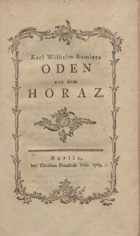 Karl Wilhelm Ramlers Oden aus dem Horaz