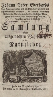 Johann Peter Eberhards […] Samlung derer ausgemachten Wahrheiten in der Naturlehre