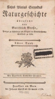 Cajus Pliniusz Secundus Naturgeschichte übersetzt von Gottfried Große […] Achter Band