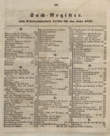 Polytechnisches Archiv, Sachregister und Tafel zum Polytechnischen Archiv für das Jahr 1839