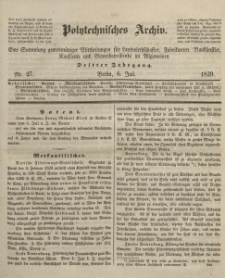 Polytechnisches Archiv, Dritter Jahrgang, Nr.27