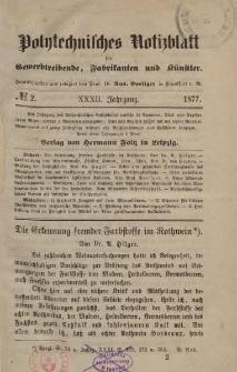 Polytechnisches Notizblatt für Gewerbtreibende, Fabrikanten und Künstler, XXXII Jahrgang, No.2