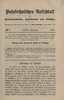 Polytechnisches Notizblatt für Gewerbtreibende, Fabrikanten und Künstler, XXXII Jahrgang, No.5