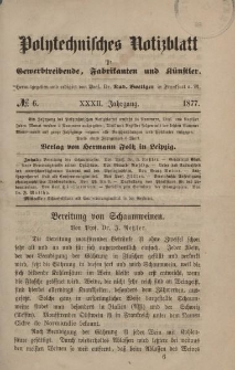 Polytechnisches Notizblatt für Gewerbtreibende, Fabrikanten und Künstler, XXXII Jahrgang, No.6