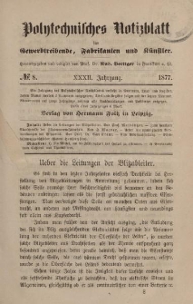 Polytechnisches Notizblatt für Gewerbtreibende, Fabrikanten und Künstler, XXXII Jahrgang, No.8