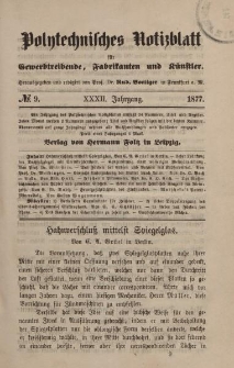 Polytechnisches Notizblatt für Gewerbtreibende, Fabrikanten und Künstler,XXXII Jahrgang, No.9