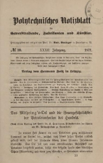 Polytechnisches Notizblatt für Gewerbtreibende, Fabrikanten und Künstler, XXXII Jahrgang, No.10