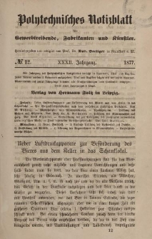 Polytechnisches Notizblatt für Gewerbtreibende, Fabrikanten und Künstler, XXXII Jahrgang, No.12