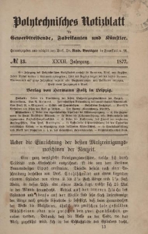 Polytechnisches Notizblatt für Gewerbtreibende, Fabrikanten und Künstler, XXXII Jahrgang, No.13